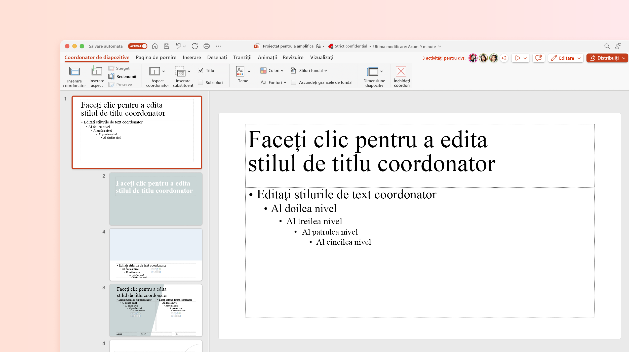 Captura de ecran afișează un șablon Silde Master în PowerPoint.