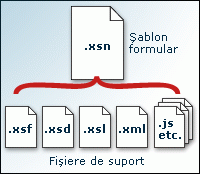 Fișiere acceptate care alcătuiesc fișierul șablonului de formular (.xsn)