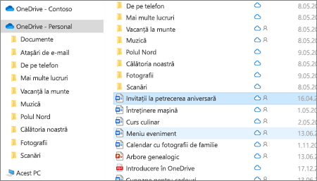 Captură de ecran care afișează folderul OneDrive Personal în Explorer.