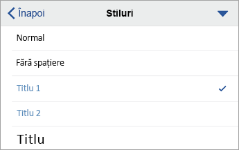 Caseta de dialog Stiluri, cu Titlu 1 selectat.