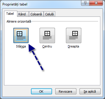 Table Properties dialog box