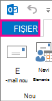 Captură de ecran a secțiunii din partea stângă a panglicii Outlook cu Fișier selectat