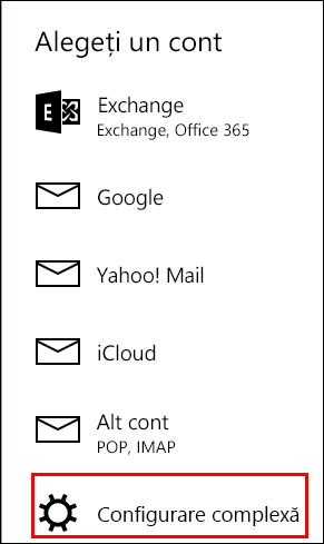 Configurarea complexă din aplicația Mail
