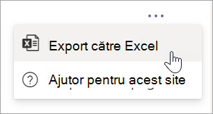 Selectați Export pentru a Excel din lista verticală Mai multe opțiuni din raport
