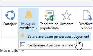 În fila Fișiere, cu setarea avertizării pentru acest document evidențiată