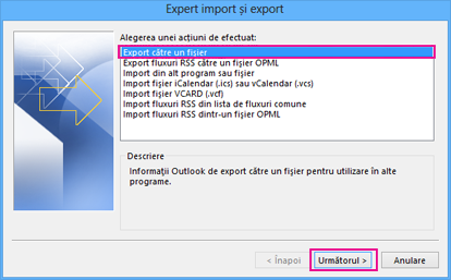 Outlook Export Wizard - Export to a file