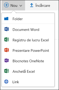 Office 365 Crearea unui folder sau a unui document nou