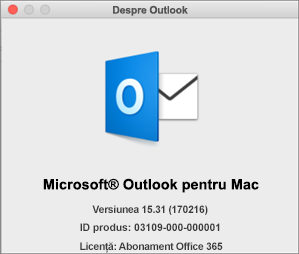 Dacă aveți Outlook prin Office 365, caseta Despre Outlook va menționa abonamentul Office 365.