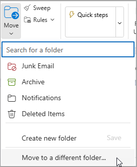 Selectați Mutare și selectați un folder în care să mutați mesajul.
