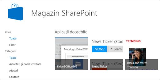 Vizualizarea selecției SharePoint magazin