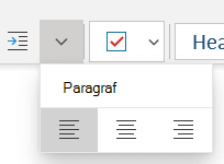 Meniul Paragraf afișând opțiunile disponibile în OneNote pentru Windows 10.