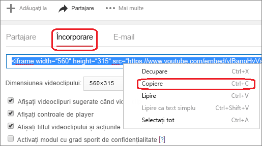 Copierea codului de încorporare iFrame