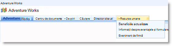 Drop-down menu in top link bar displaying subsites of the current site