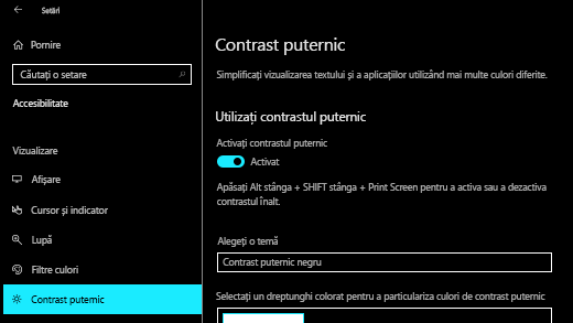 Activați contrastul înalt în Windows 10 Setări aplicații.