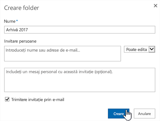 Caseta de dialog partajare mod clasic SharePoint Online