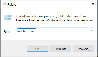 Imagine a casetei de dialog Windows "Run"