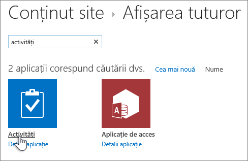 Tastați activitatea în caseta de căutare și selectați activitate