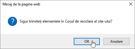 Confirmarea casetei de dialog Ștergere element cu ștergerea evidențiată