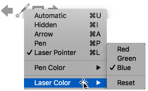 Puteți alege roșu, verde sau albastru pentru culoarea indicatorului laser