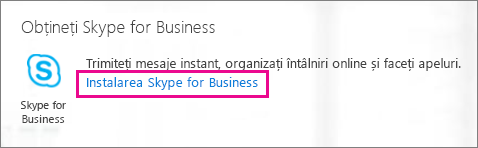 Captură de ecran a butonului Instalare pentru Skype for Business din portalul Office 365