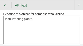Caseta de dialog Text alternativ din Excel pentru Android.