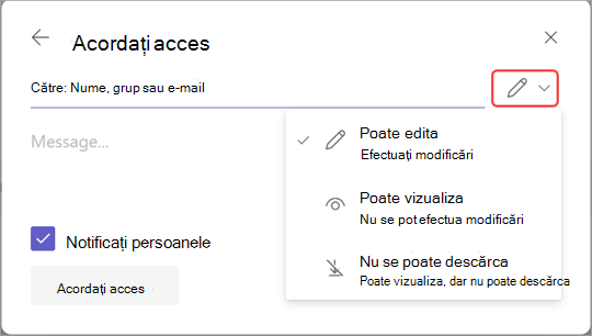 Imagine cu pictograma editare evidențiată pentru a gestiona accesul la înregistrare.