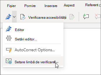 Selectați meniul vertical Editor și alegeți Setare limbă de verificare