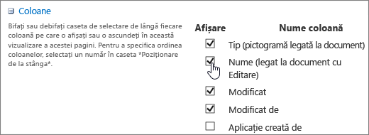 Column chooser dialog box