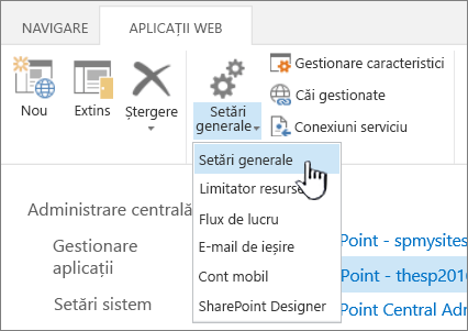 Manage section of ribbon with General settings selected