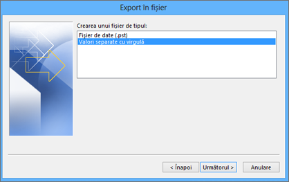 Expertul Export din Outlook - Alegeți fișier CSV