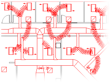 "HVAC plan showing ductwork for heating, ventilation, and air conditioning systems"