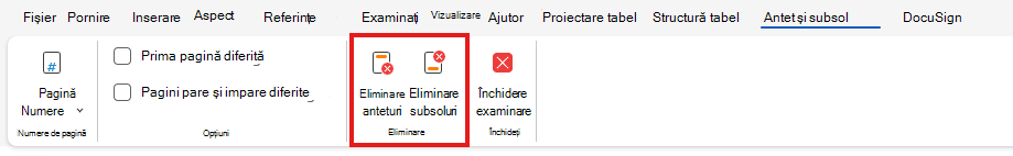 Eliminare antet sau subsol pe Web