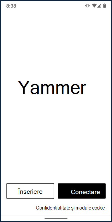 Captură de ecran care afișează ecranul de conectare pentru aplicația Yammer pentru Android