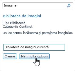 Caseta de dialog Creare bibliotecă de imagini cu mai multe opțiuni evidențiate