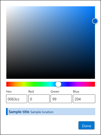 Selector culori particularizat calendar Web Outlook.