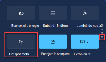 Cum să găsiți acțiunea rapidă hotspot mobil în setările rapide Windows 11.