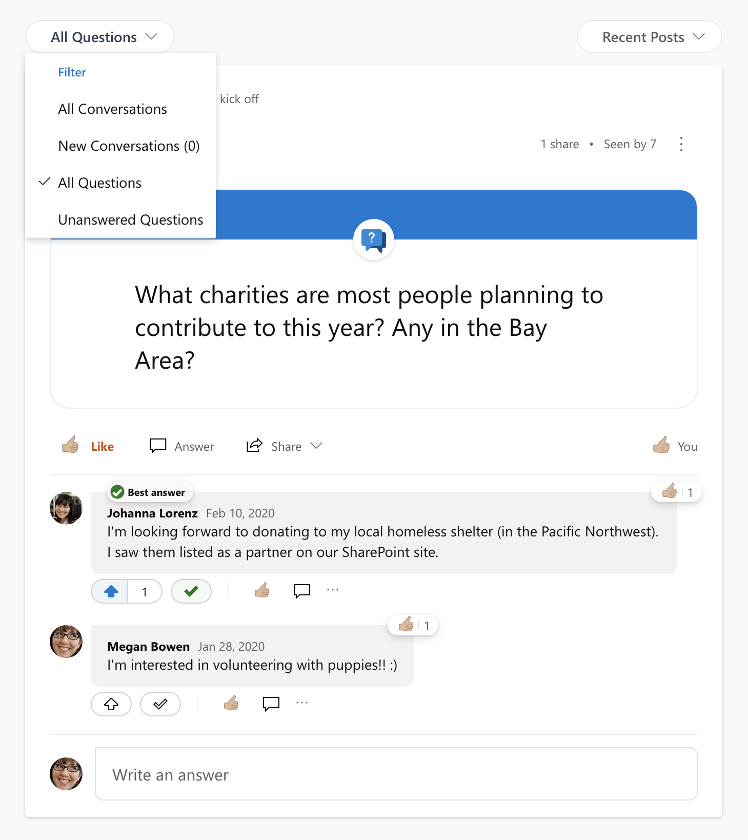 All Questions selected in a Yammer question