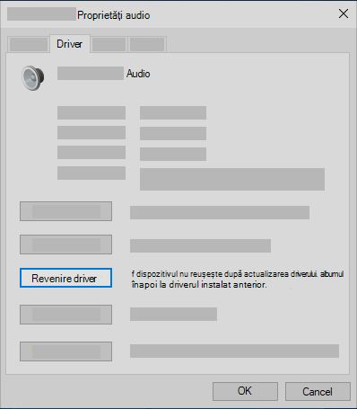 Reveniți la driverul audio din Manager dispozitive