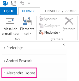 Folderul partajat se afișează în lista de foldere Outlook 2013