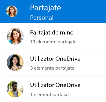 Vizualizarea Fișiere partajate din aplicația OneDrive pentru Android