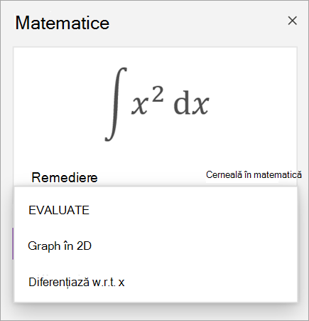 Exemplu de ecuație afișând opțiunile soluției pentru instrumente derivate și integrale