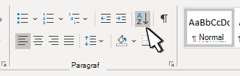 Section paragraph section in Word with Sort pointed out