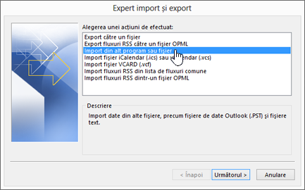 expertul import și export - import din alt program sau fișier