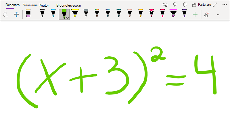 Scrierea unei ecuații matematice în OneNote pentru Windows 10