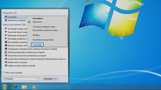 Panoul de control al sistemului de operare Windows 7.