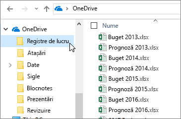 Windows Explorer, folderul OneDrive, fișiere Excel