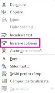 Insert Column command on the right-click menu