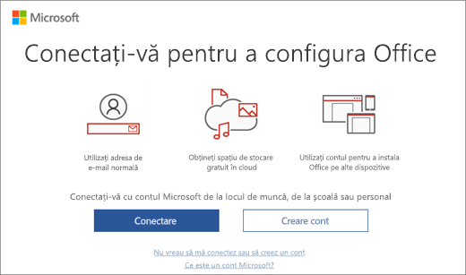 Afișează pagina „Conectați-vă pentru a configura Office” care poate apărea după ce instalați Office