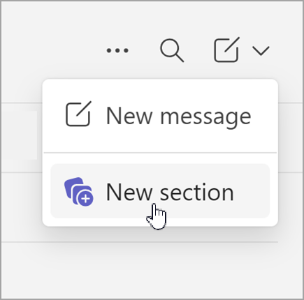 Captură de ecran a mesajului nou și a noii opțiuni de secțiune care apare după selectarea elementelor noi în timp ce vă aflați într-o vizualizare separată a chatului.