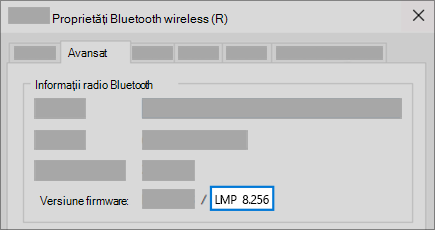 Câmpul de versiune Bluetooth LMP din fila Complex din Manager dispozitive.